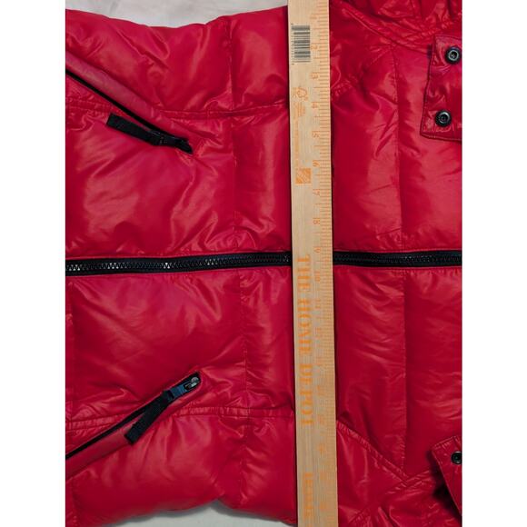 S13 NYC Kylie Glossy Quilted Red Down Puffer Ski Jacket Coat Faux Fur Hood Sz S - Picture 8 of 11